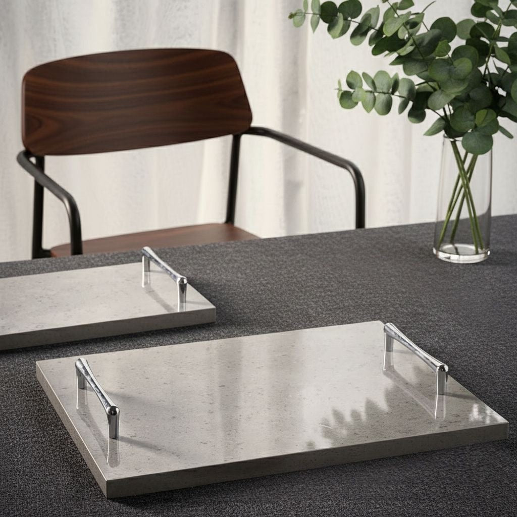 Dark grey tray silver handles