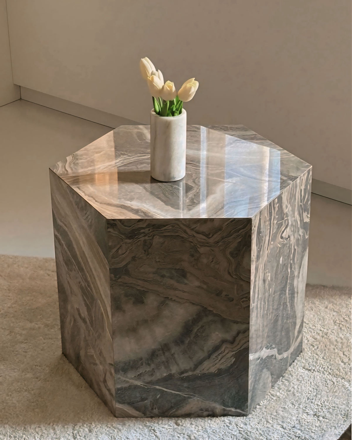 Creamy beige Marble Alike Table ( Available in 2 Sizes )