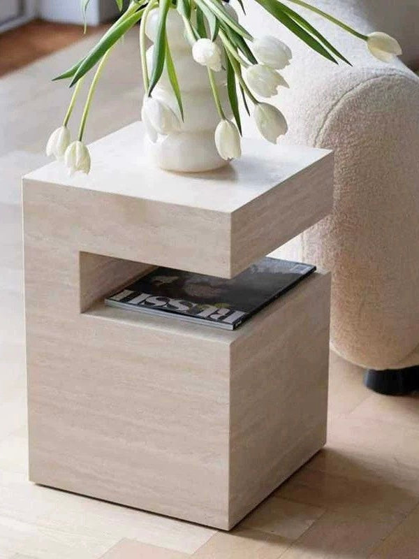Travertine Square Side Table