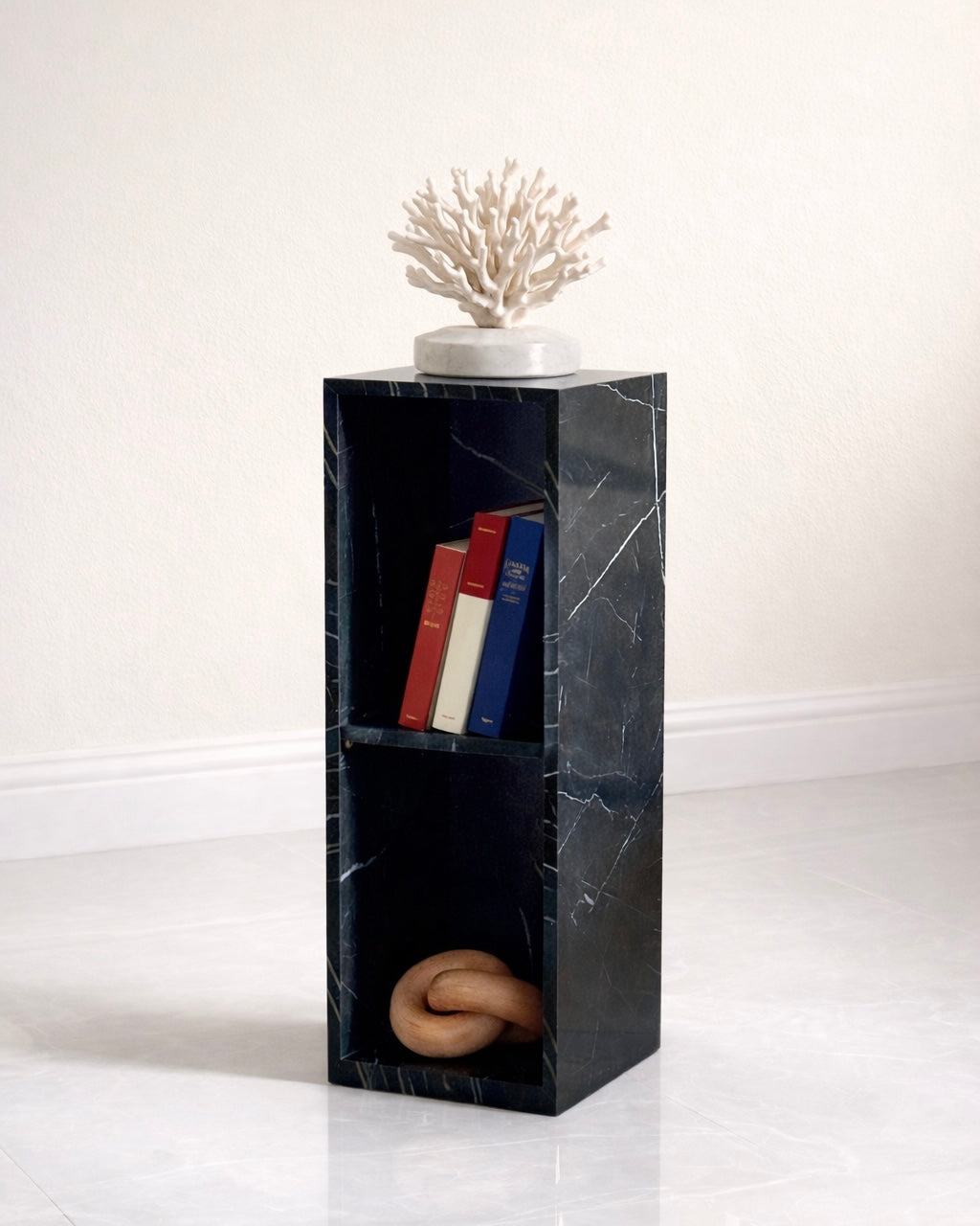 Black 80cm Book Pedestal Marble-Like