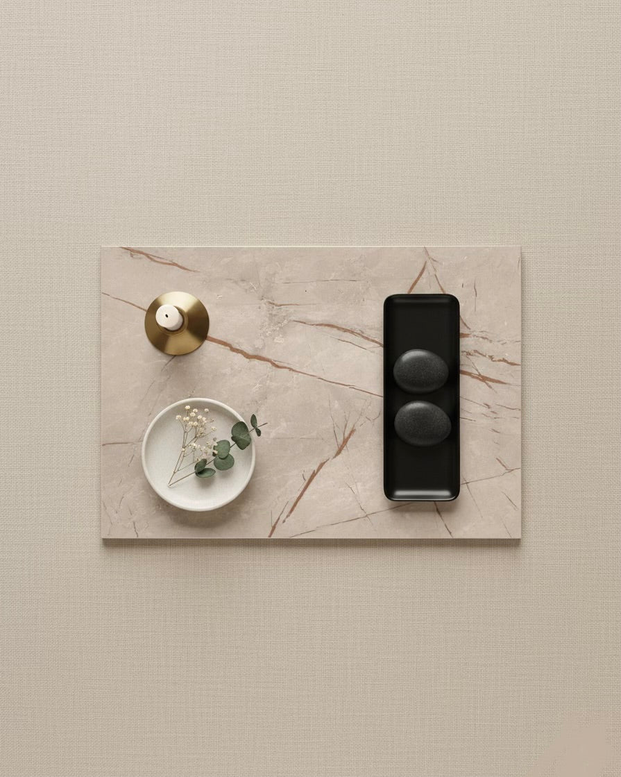 Glossy grayish marble alike platters