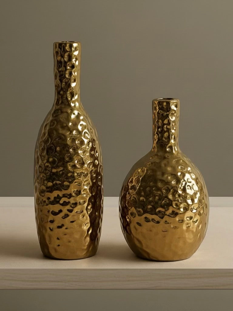 Golden hammered vases