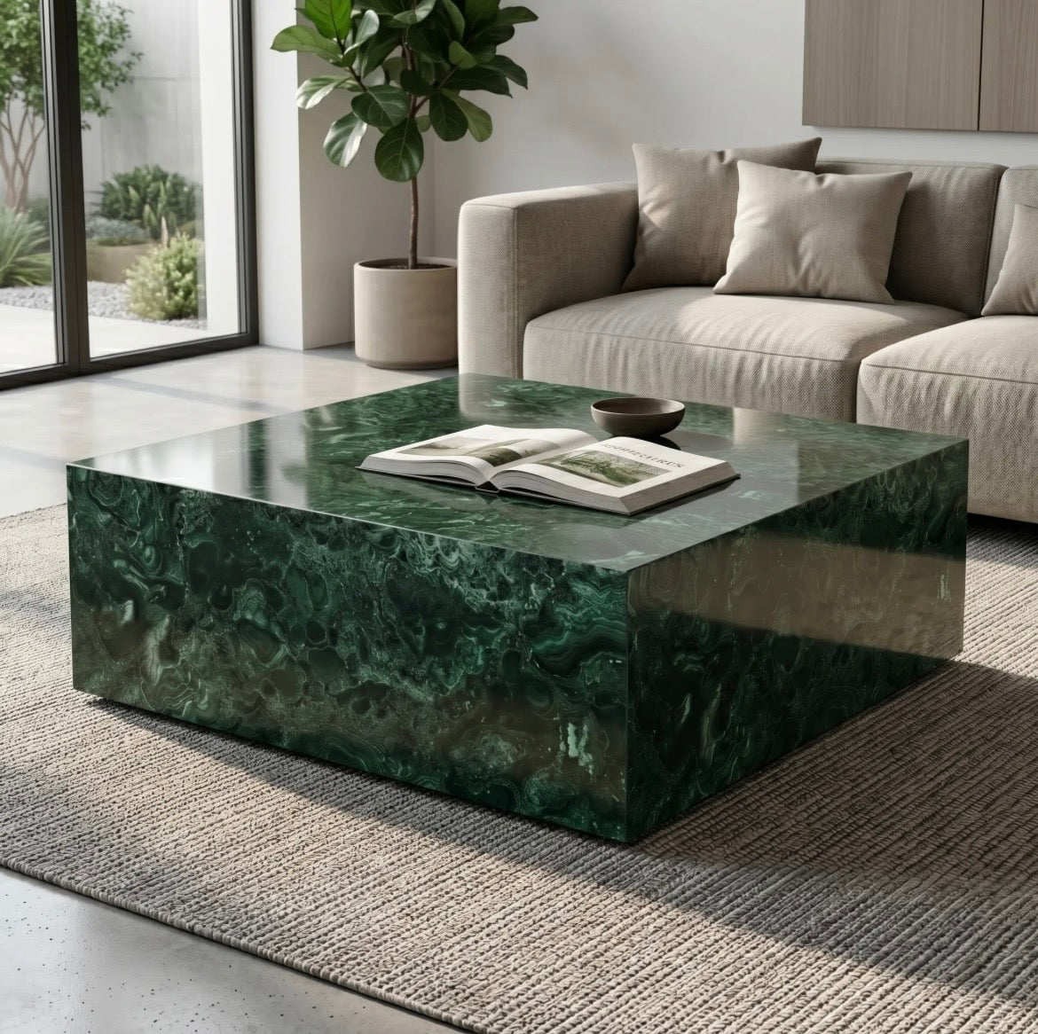 Green Rectangular Marble Coffee Table