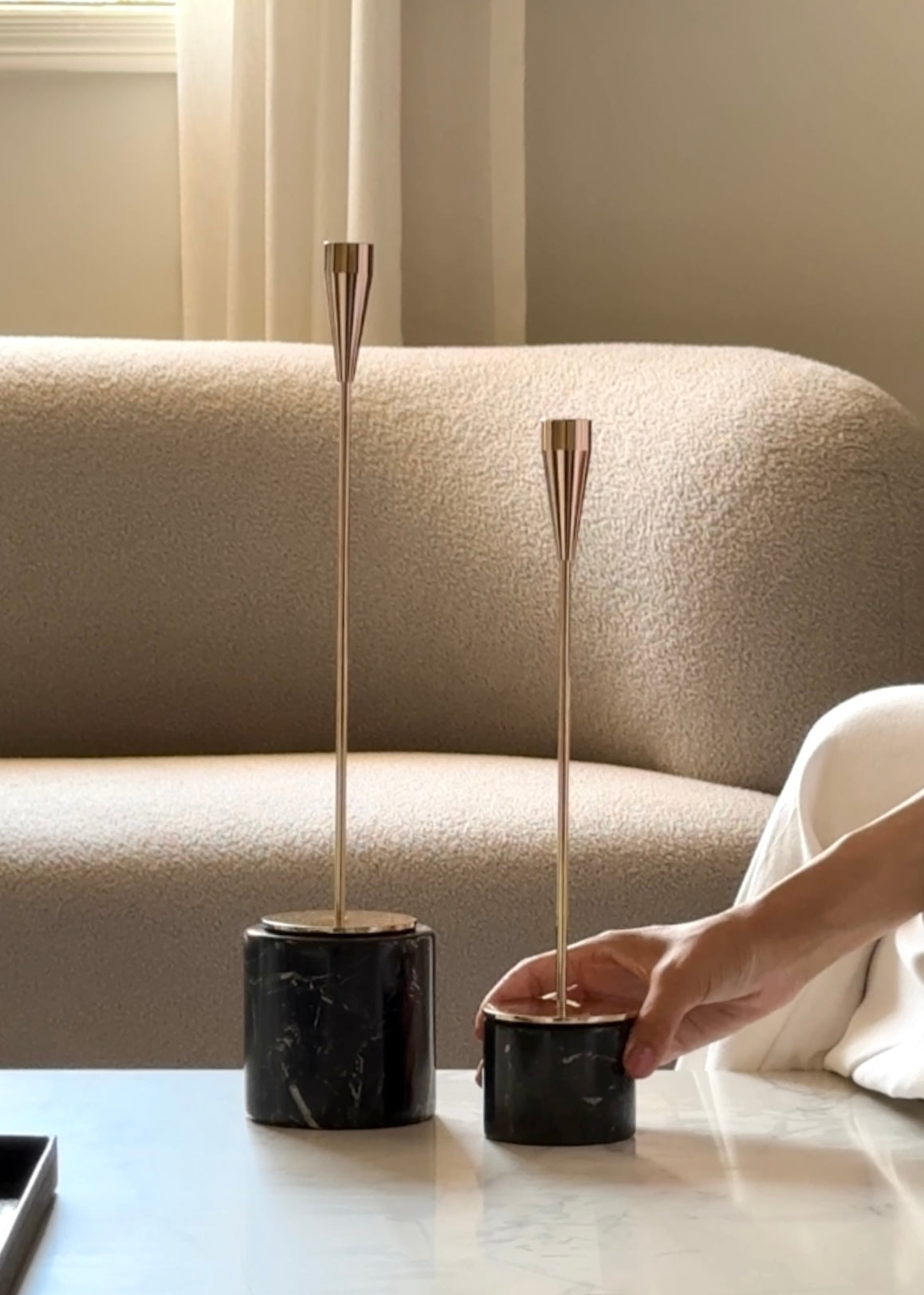 2 black Marble Candle Holders Set