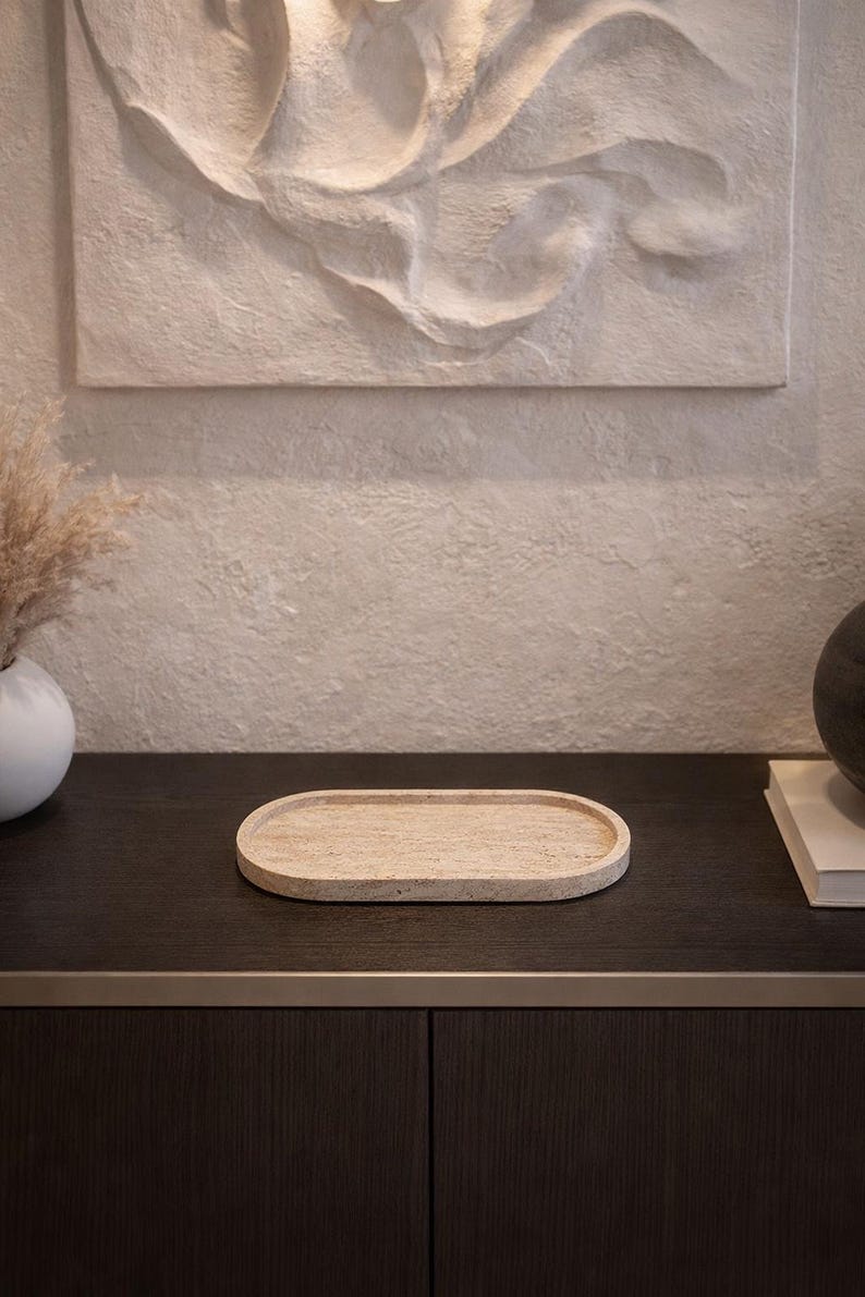 Travertine Minimalist Tray | Earthy Organic Luxury (Two Sizes )