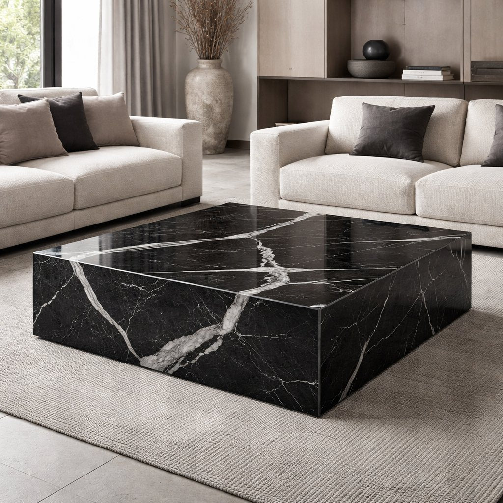 Nero Marquina Rectangular Marble Coffee Table