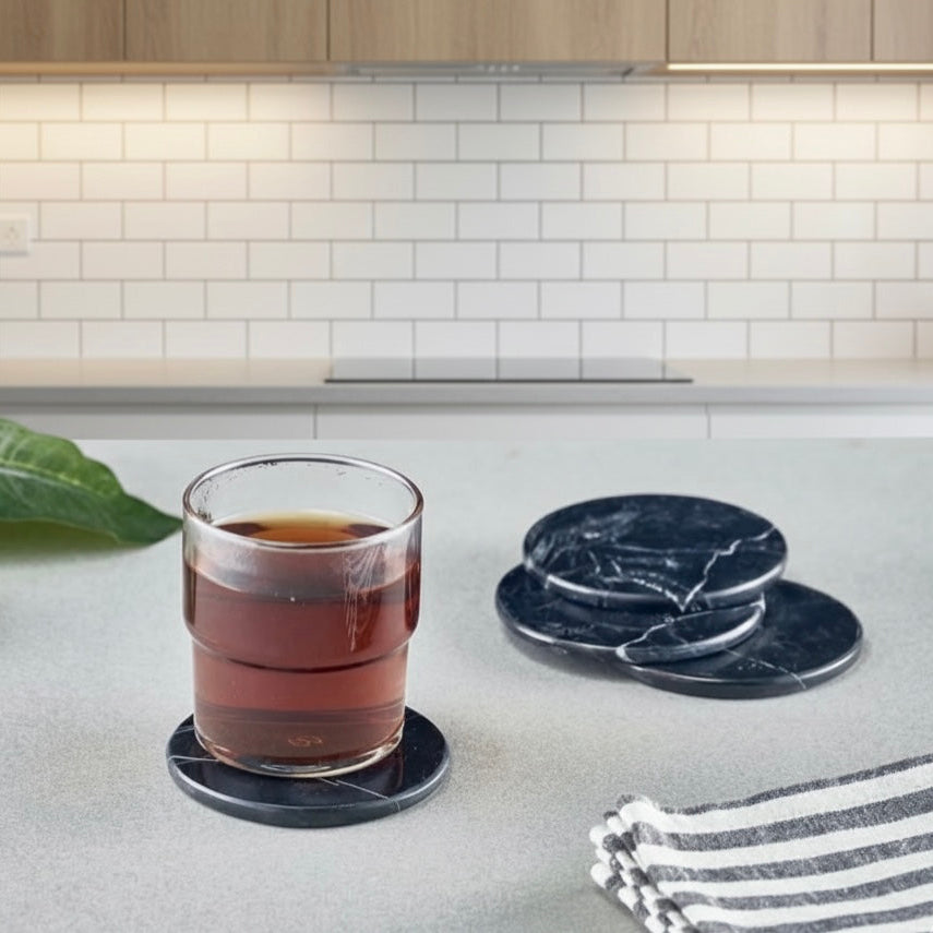 Black marble coasters set
