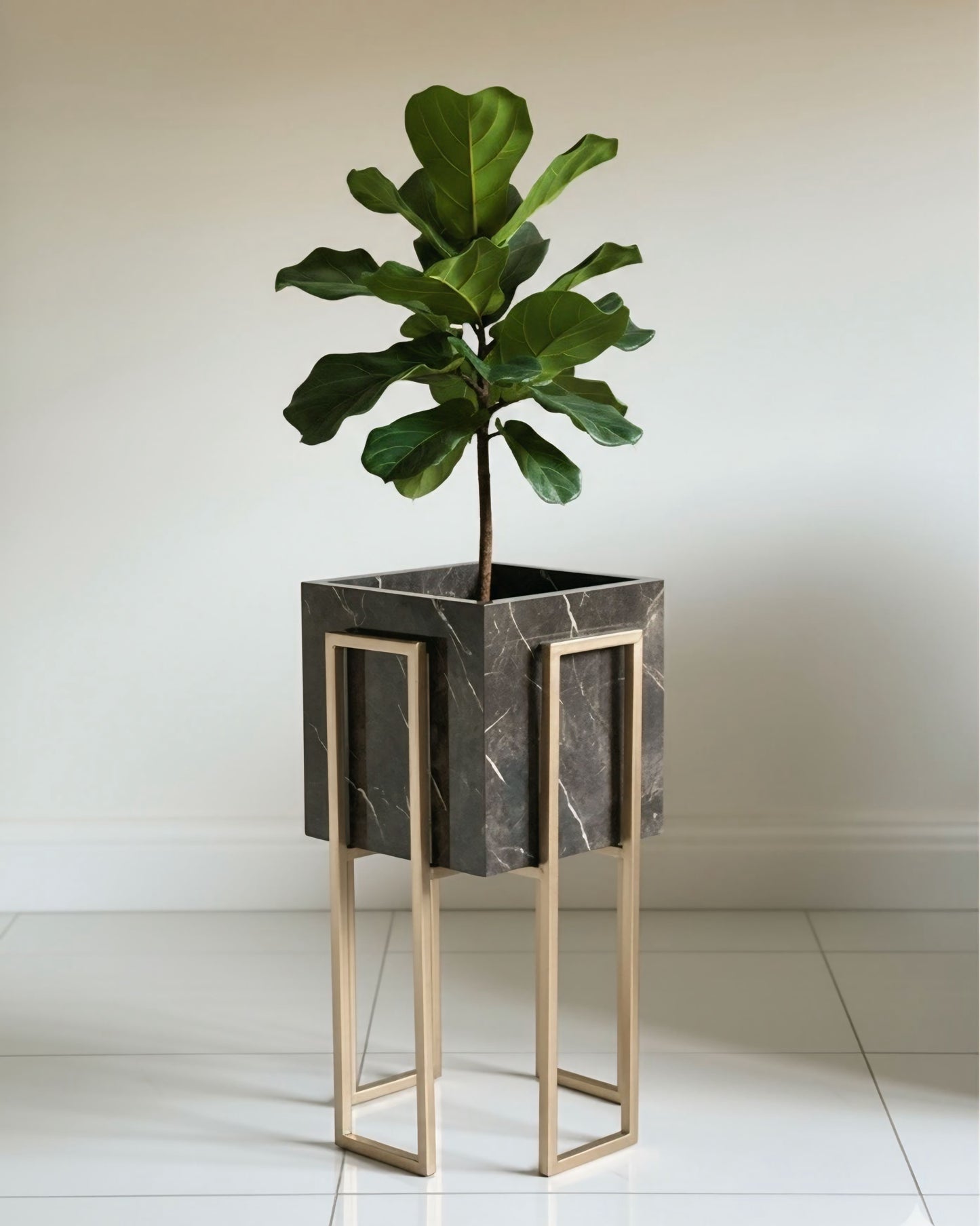 Gold Stand brown plant pot (2 Sizes Available) Alike Marble