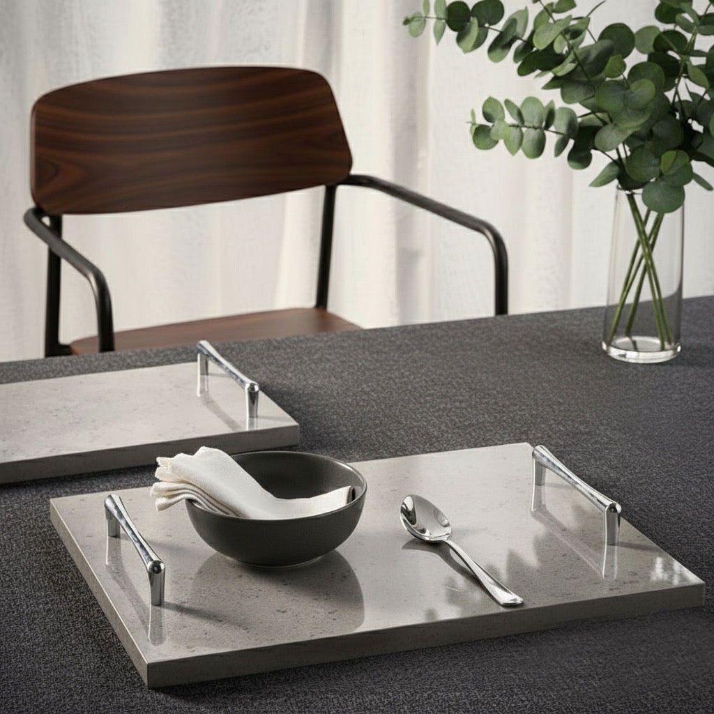 Dark grey tray silver handles