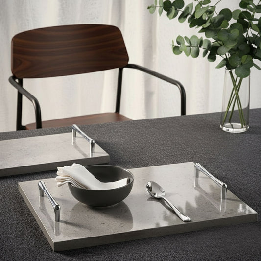 Dark grey tray silver handles