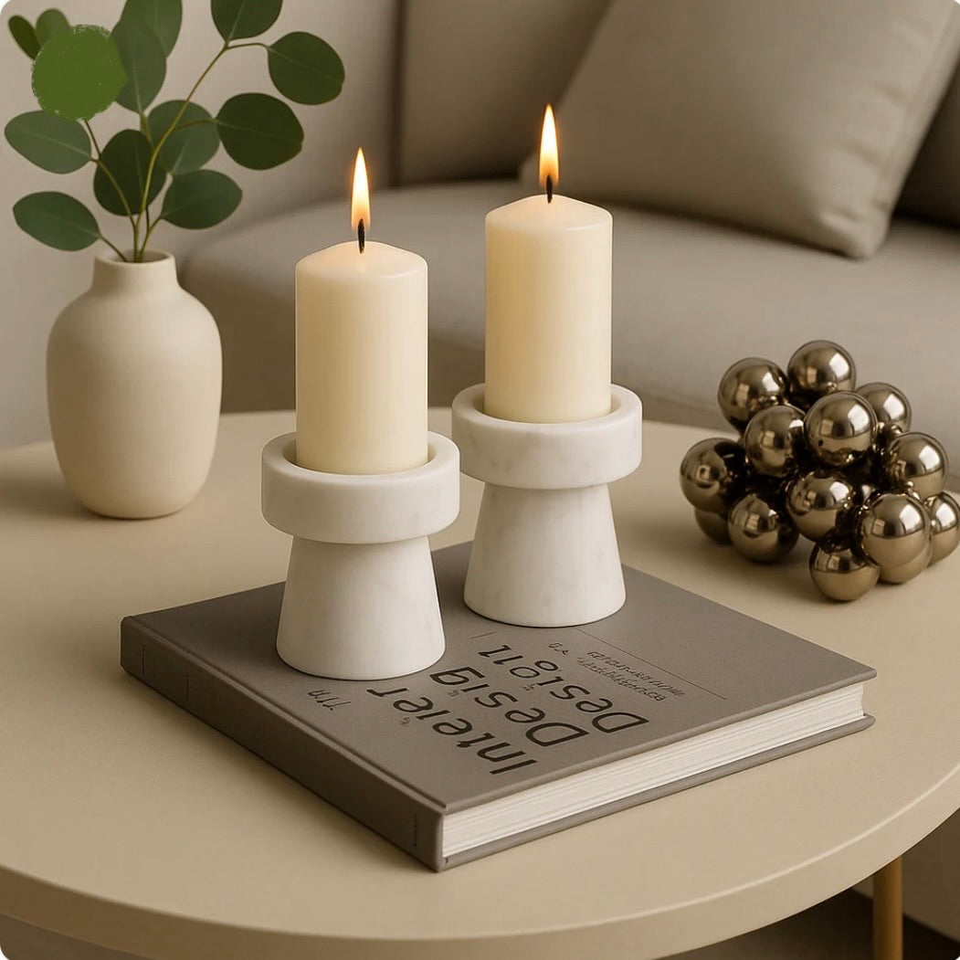 Minimalist White Marble Stands Set Of 2