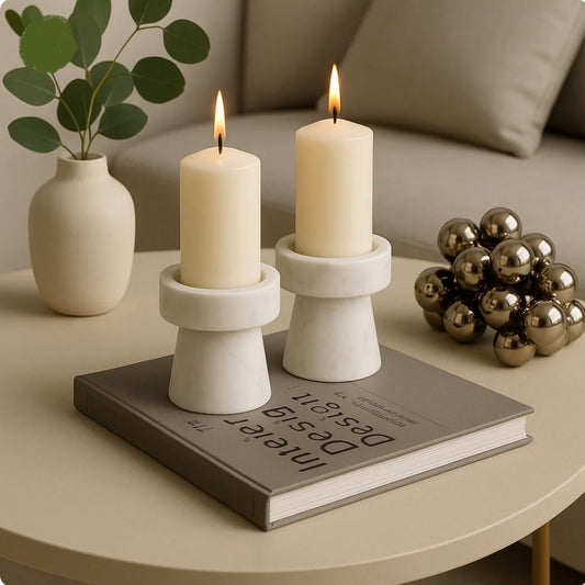 Minimalist White Marble Stands Set Of 2