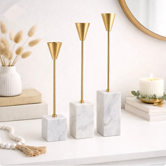 Luxury Candle Holder with Natural Marble Base set of 3