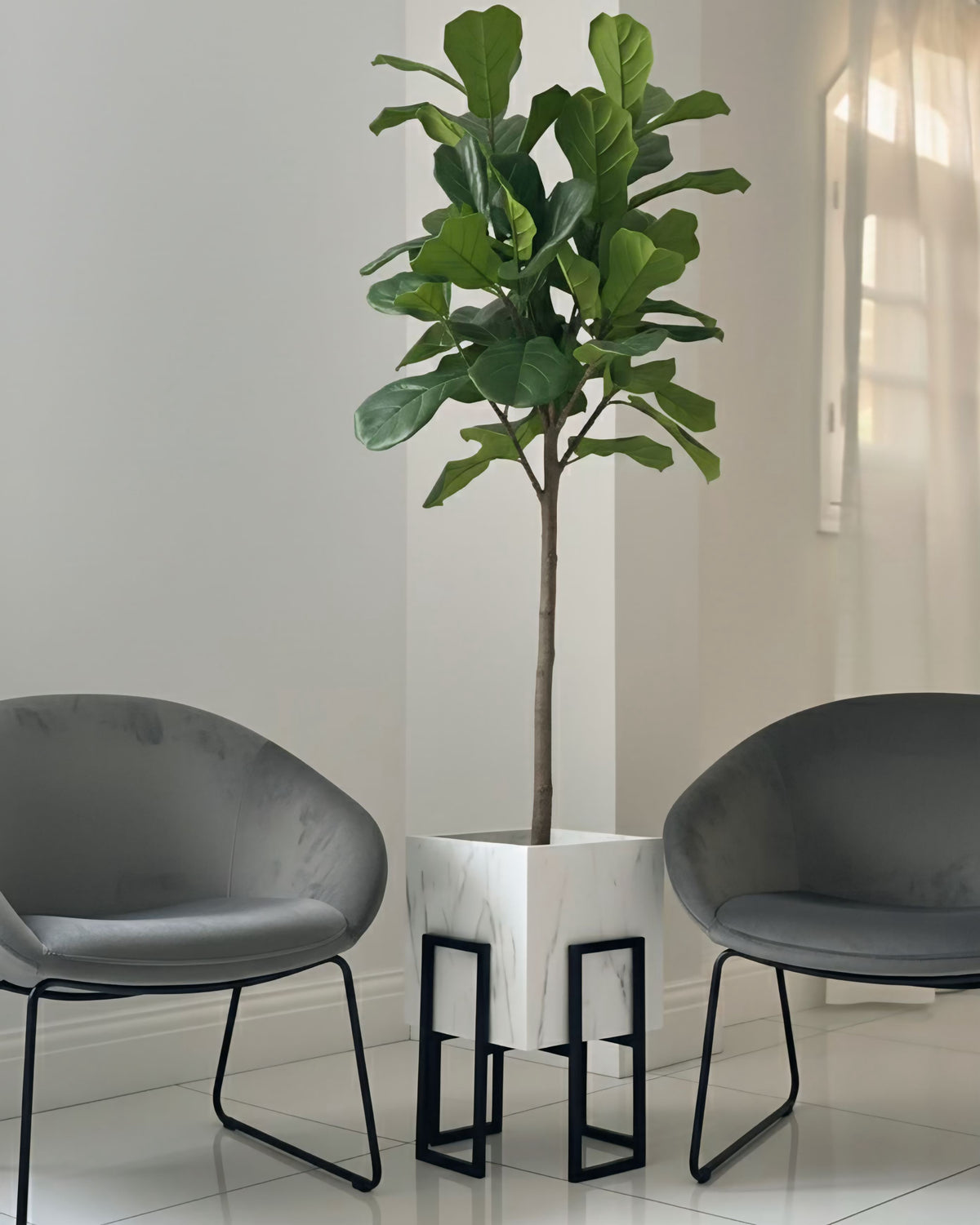 Black Stand white plant pot (2 sizes Available) Alike Marble