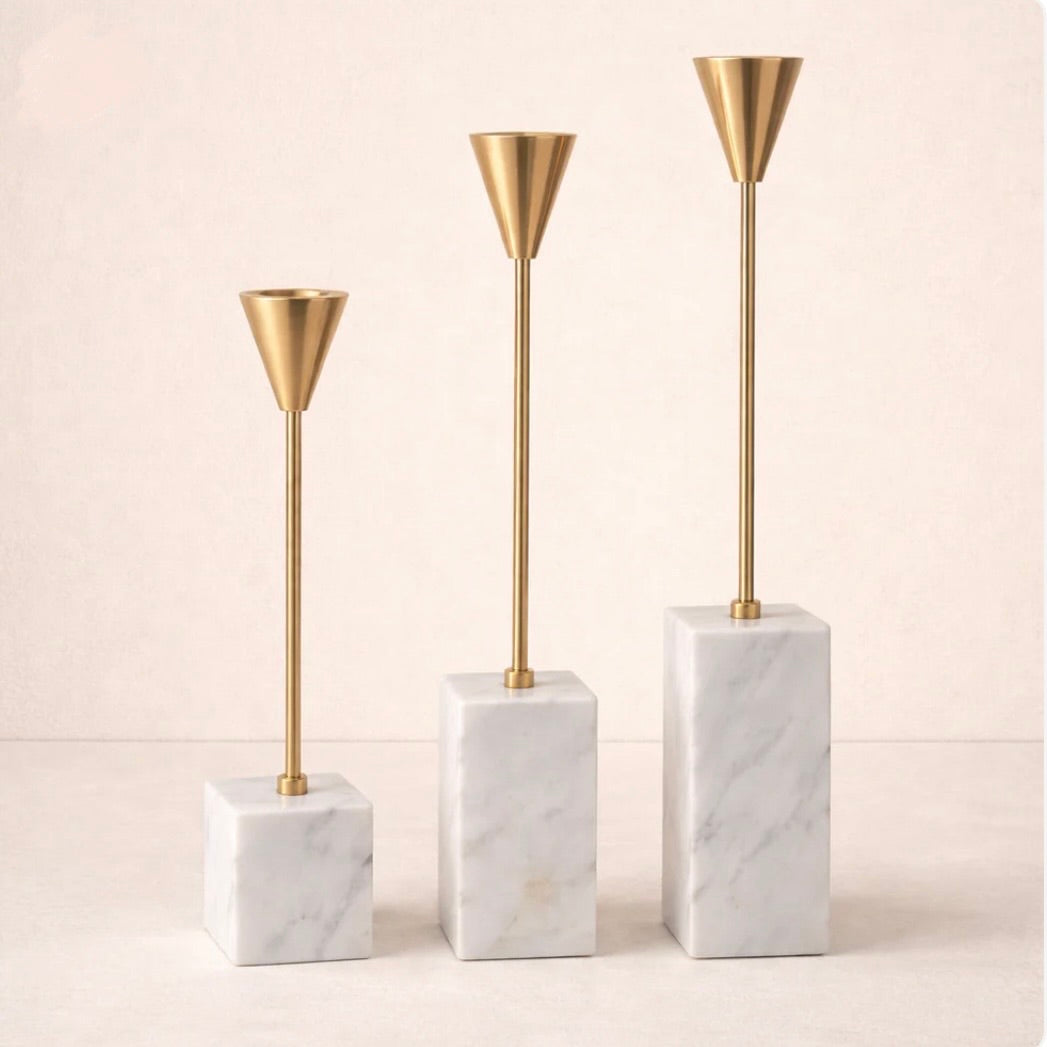 Luxury Candle Holder with Natural Marble Base set of 3