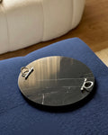 Asia Black Circular Tray ( silver Handles )