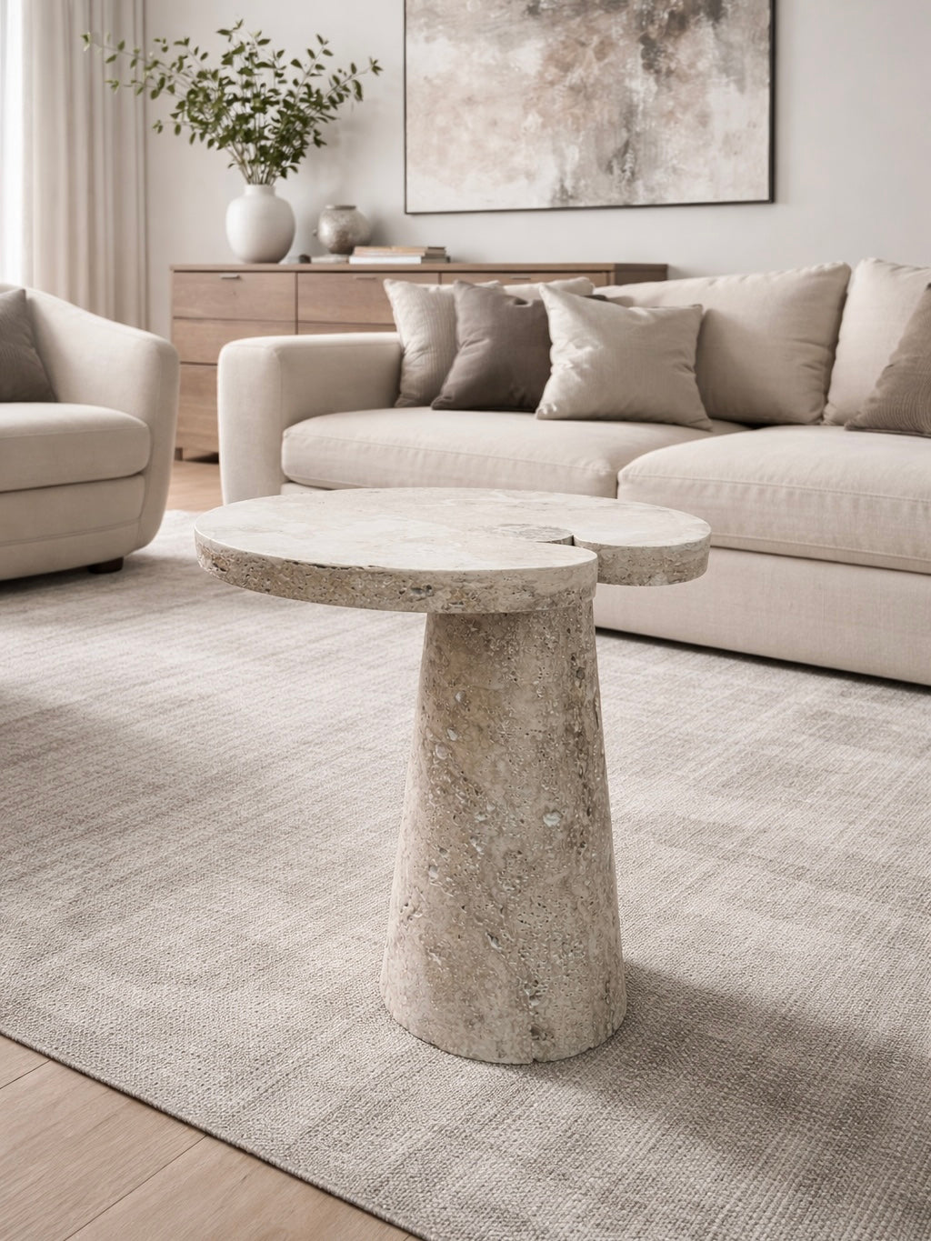 Travertine side table