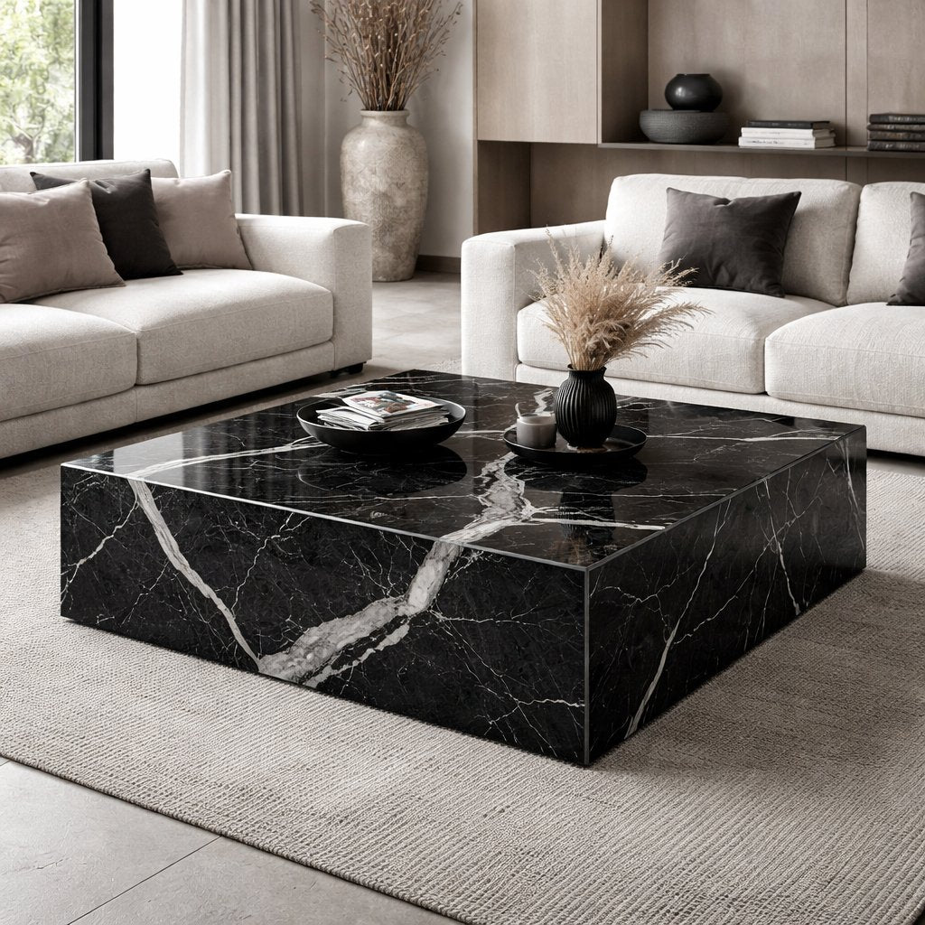Nero Marquina Rectangular Marble Coffee Table