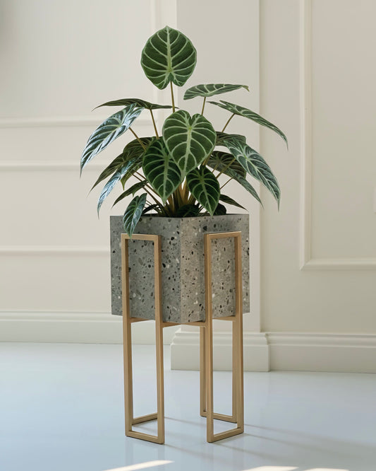 Gold Stand Grey stone plant pot (2 sizes Available) Alike Marble