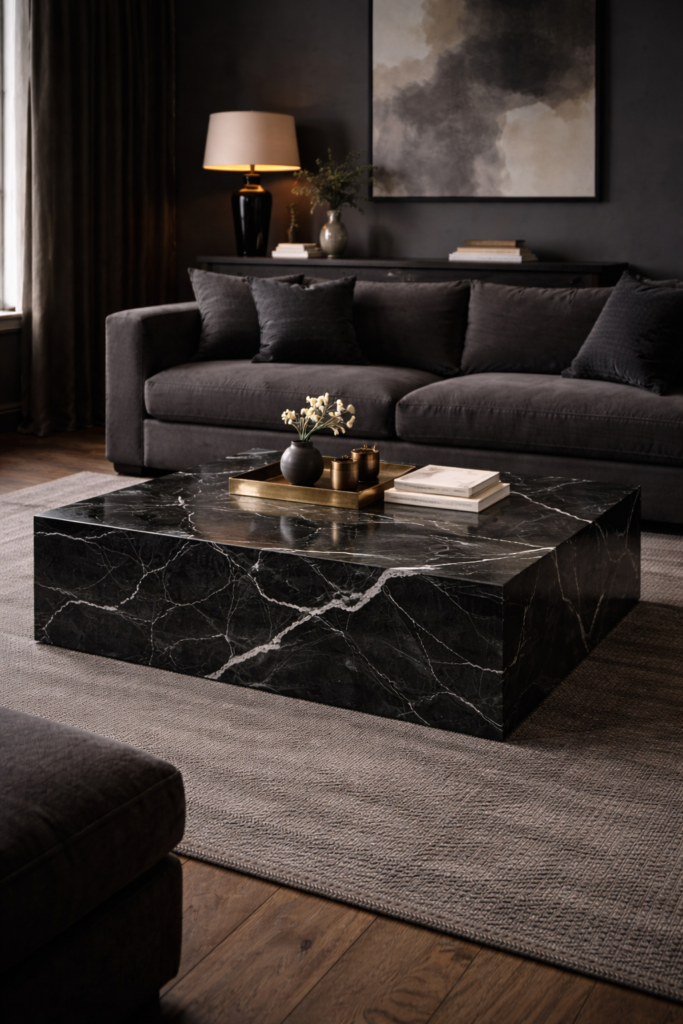 Nero Marquina Rectangular Marble Coffee Table