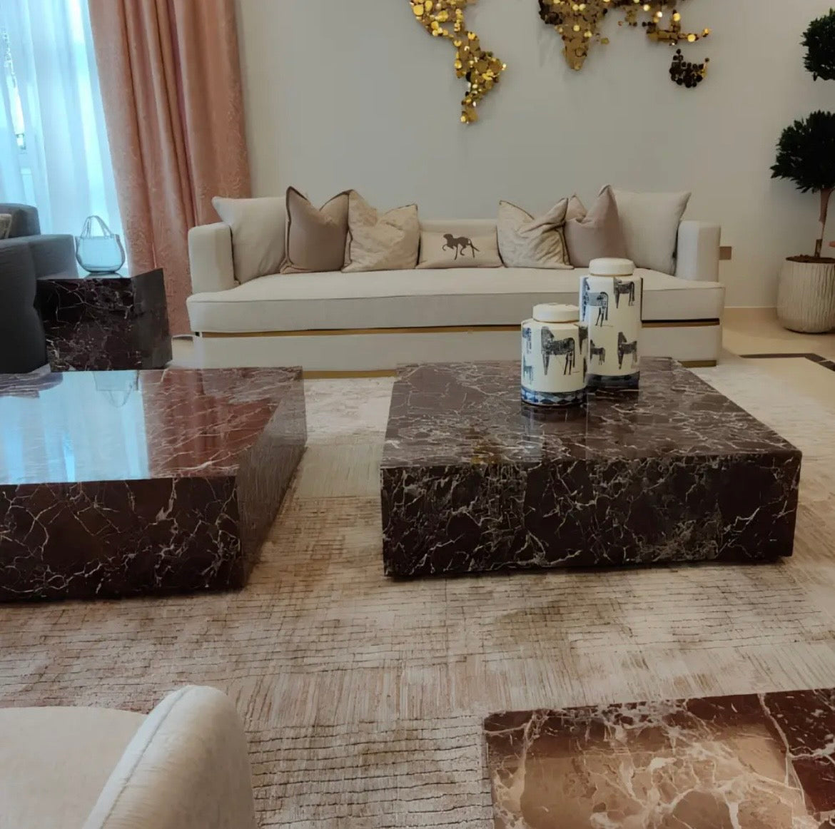 Rosso Levanto Rectangular Marble Coffee Table