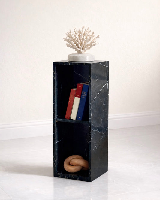 Black 80cm Book Pedestal Marble-Like