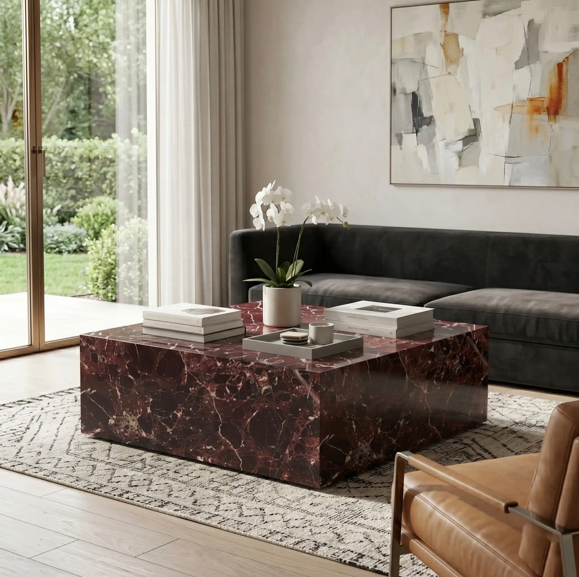 Rosso Levanto Rectangular Marble Coffee Table