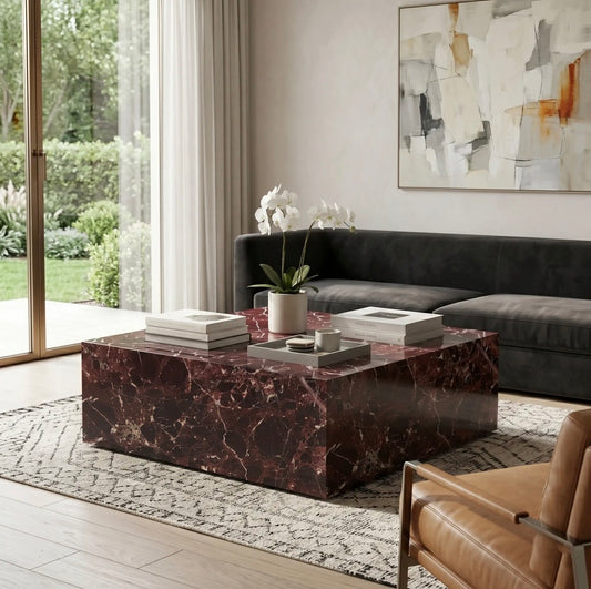Rosso Levanto Rectangular Marble Coffee Table