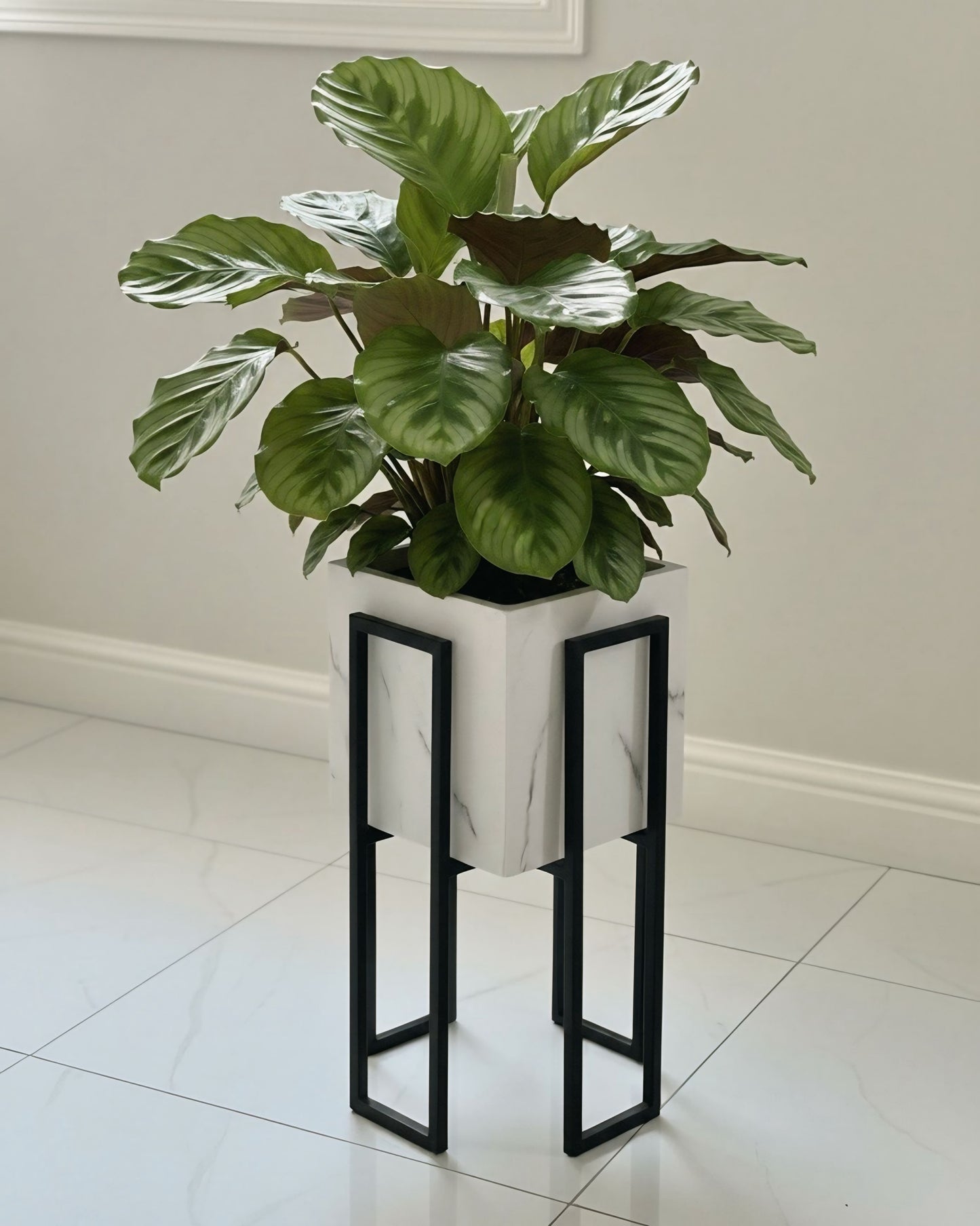 Black Stand white plant pot (2 sizes Available) Alike Marble