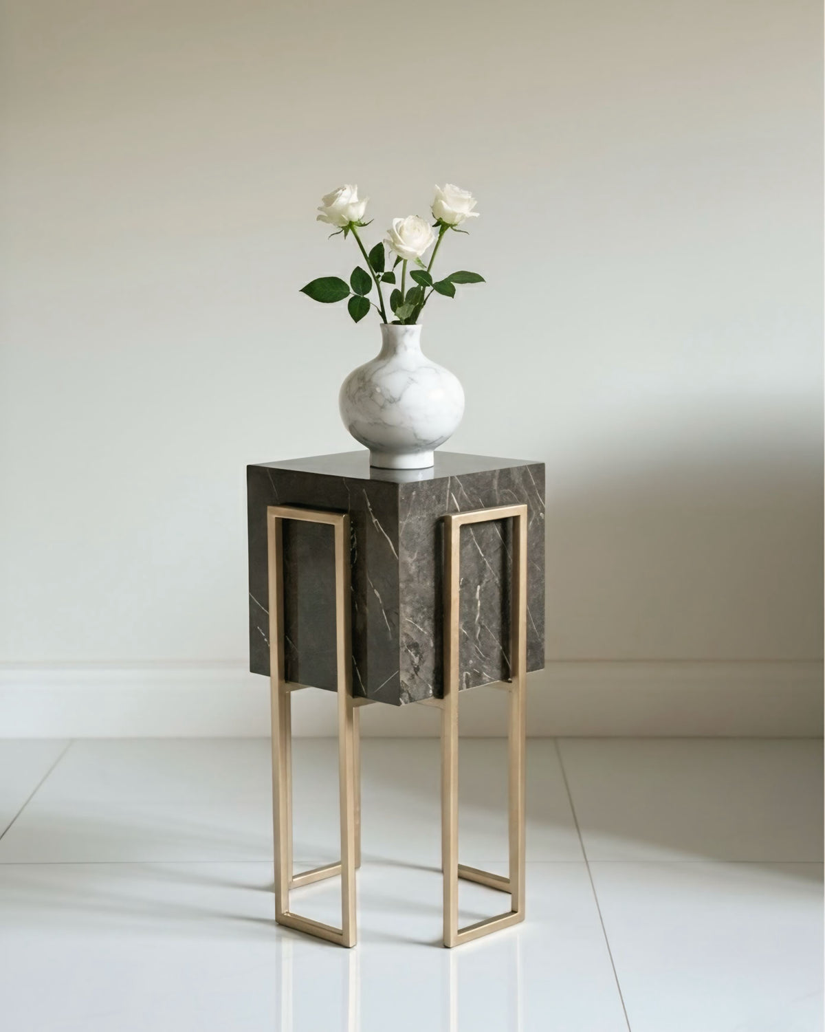 Gold Stand brown plant pot (2 Sizes Available) Alike Marble