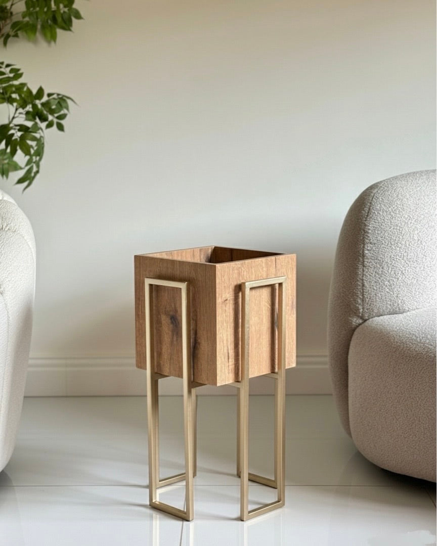 Gold Stand wooden plant pot (2 sizes Available)