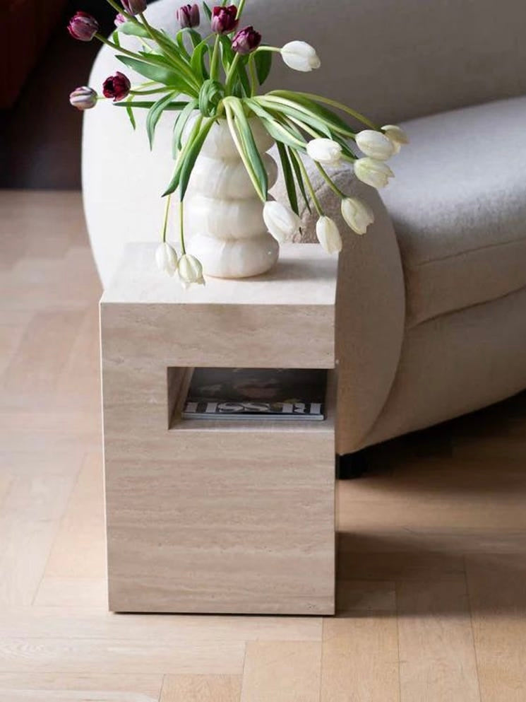 Travertine Square Side Table