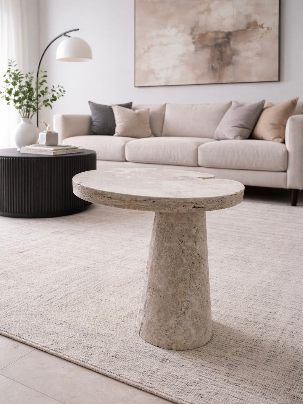 Travertine side table