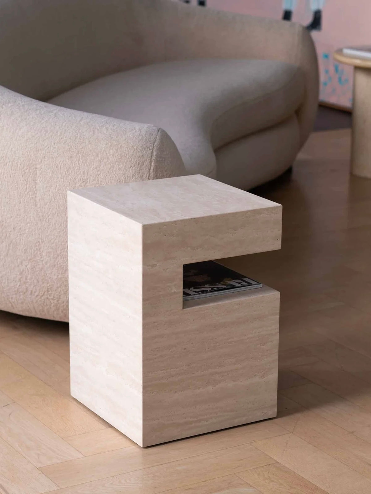 Travertine Square Side Table