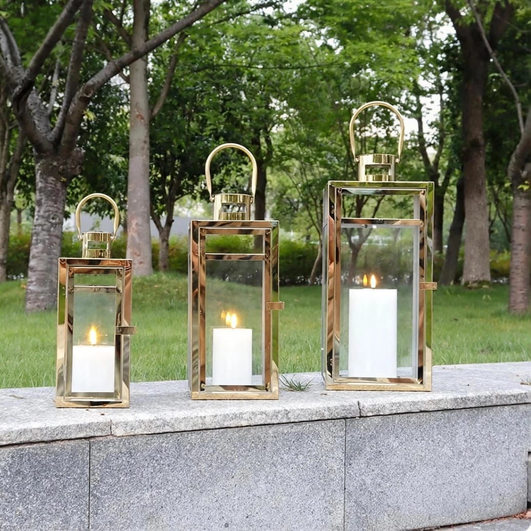 Set of 3 Golden Metal Lanterns