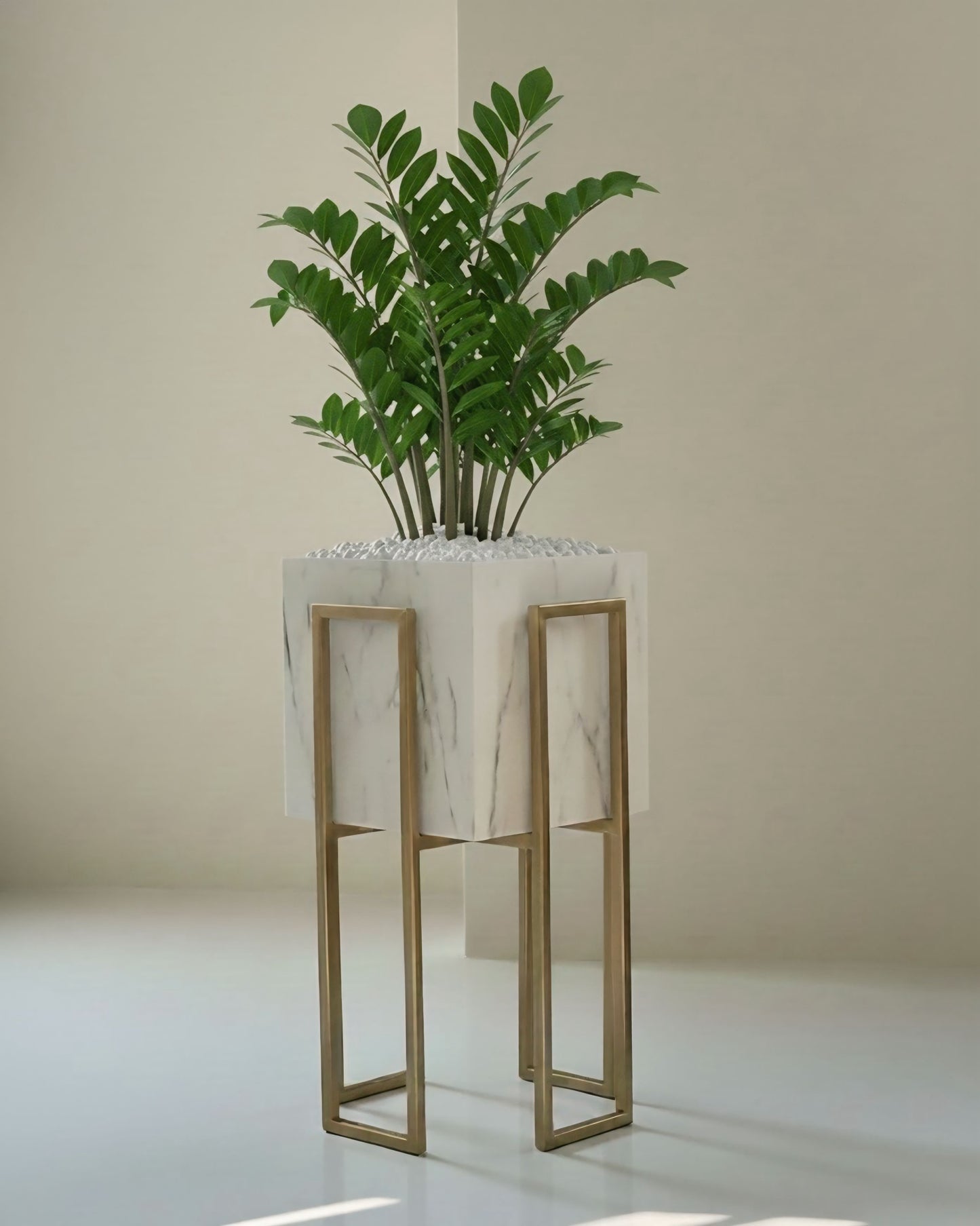 Gold Stand white plant pot (2 sizes Available) Alike Marble