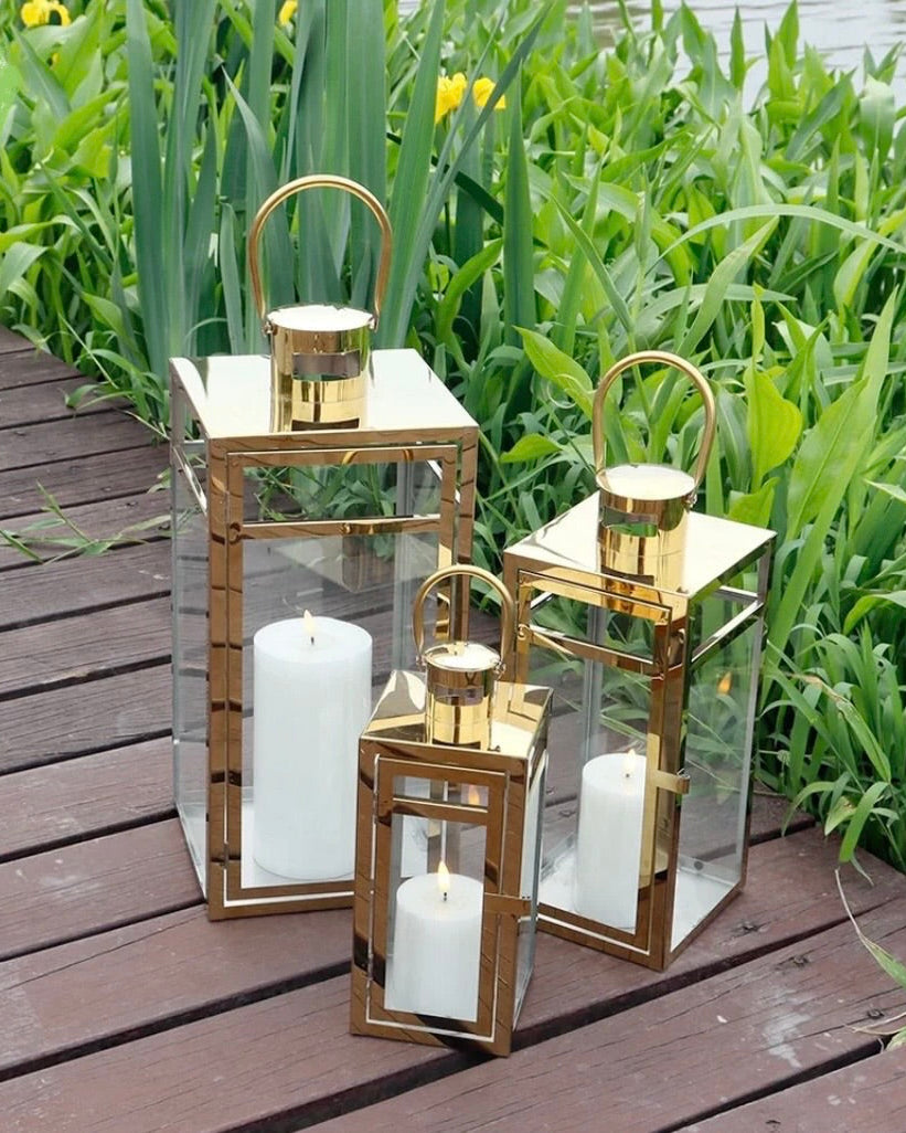 Set of 3 Golden Metal Lanterns