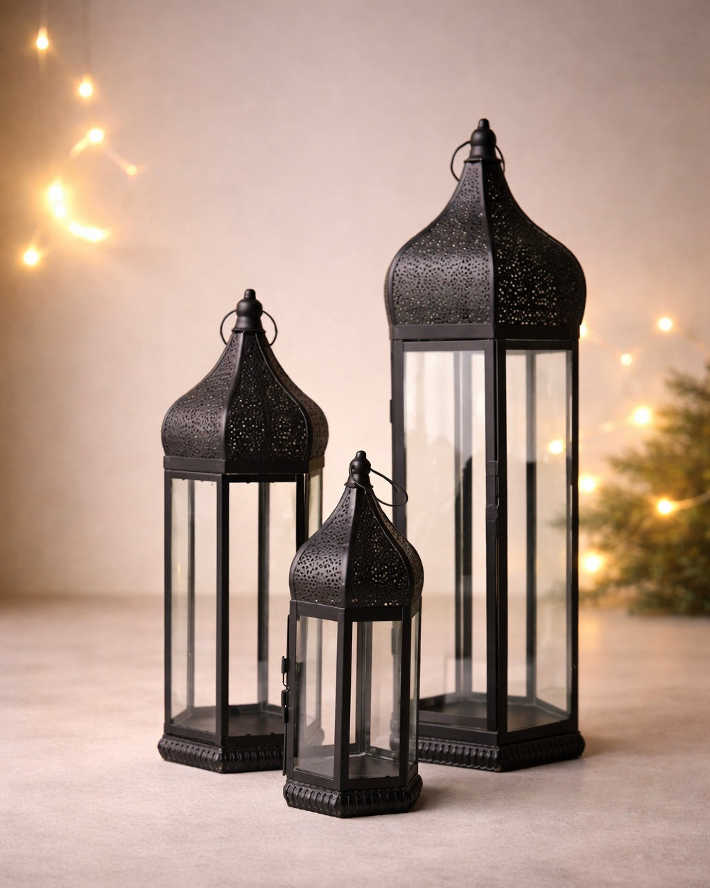 Elegant black lanterns with dome tops