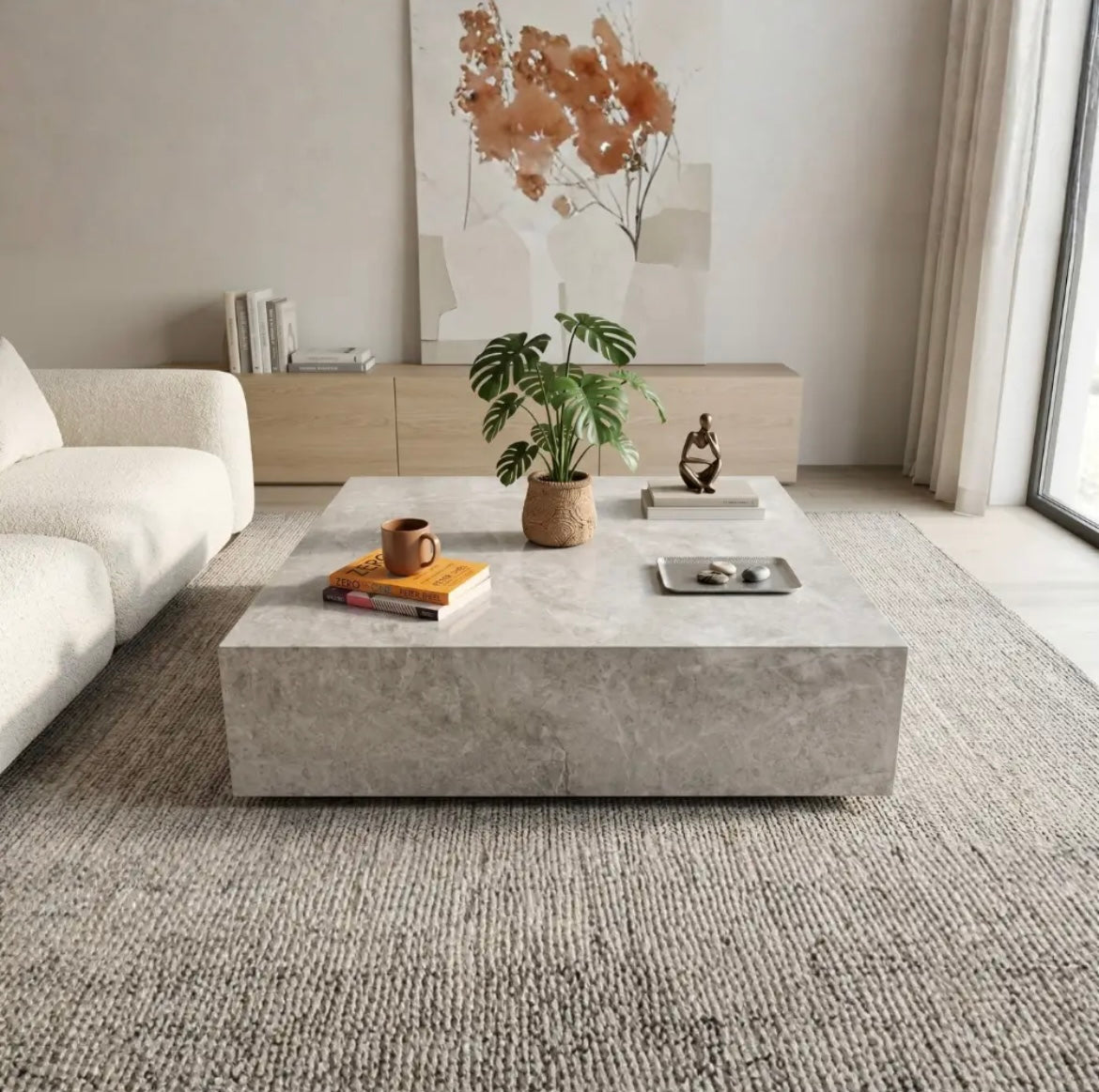 Tundra Gray Rectangular Marble Coffee Table