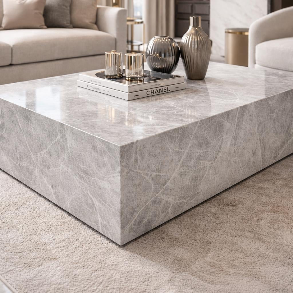 Tundra Gray Rectangular Marble Coffee Table
