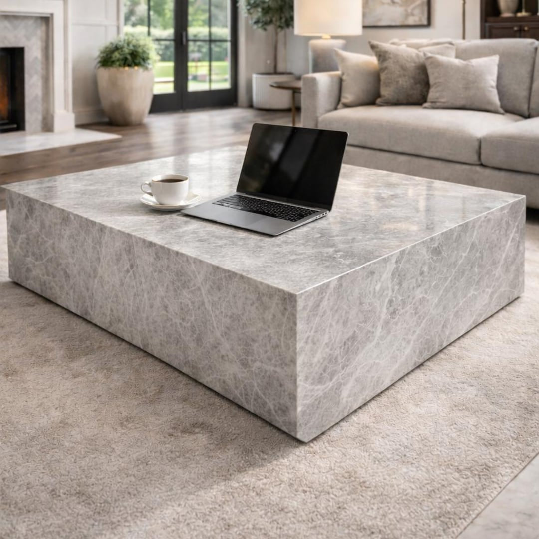 Tundra Gray Rectangular Marble Coffee Table