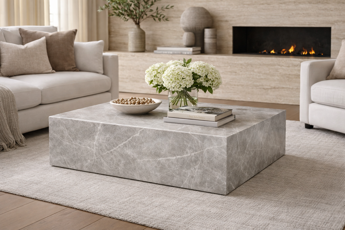 Tundra Gray Rectangular Marble Coffee Table