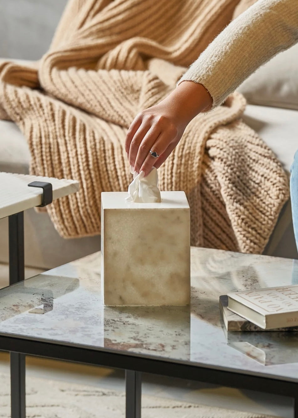 white squared tissue box