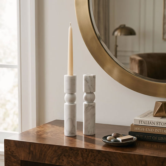 Calacatta Candle Holder – The Luxury of Natural Marble ( Set Of Two )