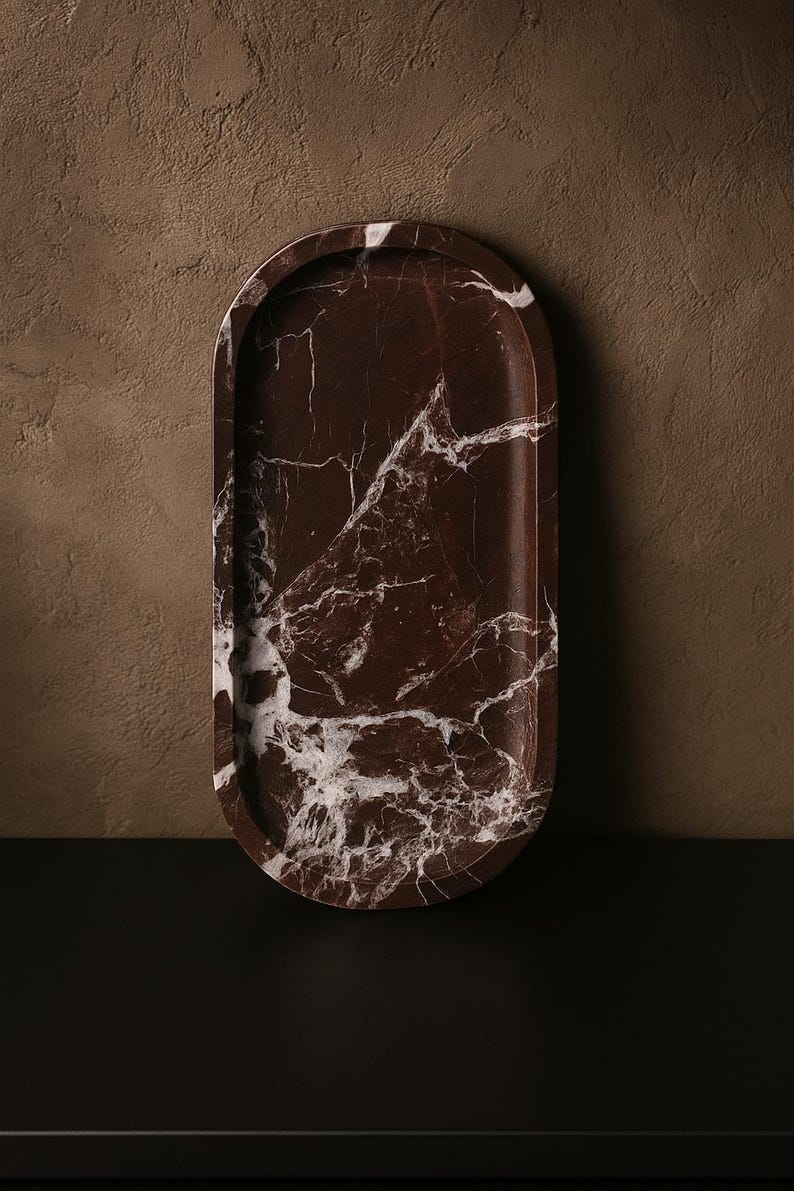 Luxurious Rosso Levanto Marble Tray | Handcrafted Elegance (Two Sizes )