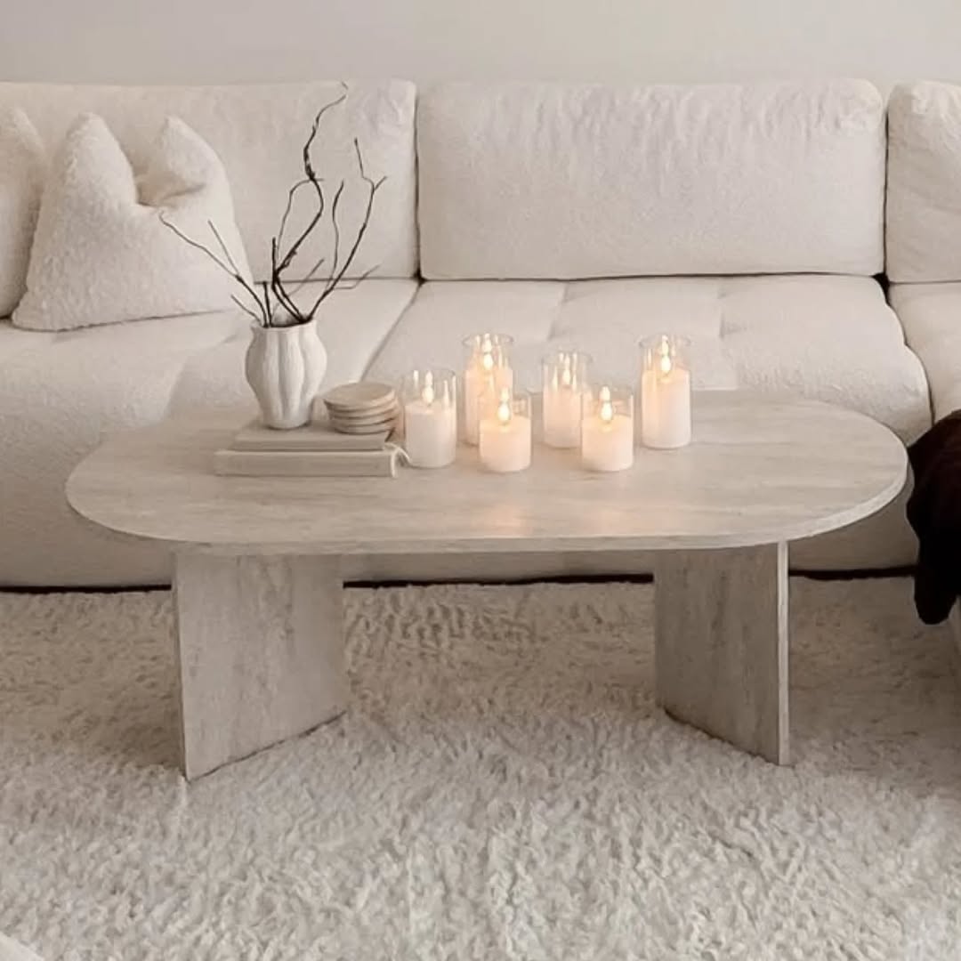 Modern Minimalist Travertine Table