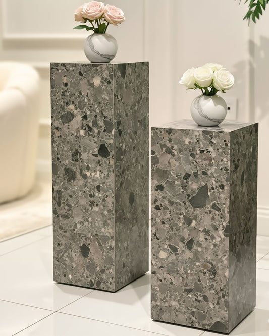 Grey Glossy Pedestal ( available 3 sizes) Marble-Like