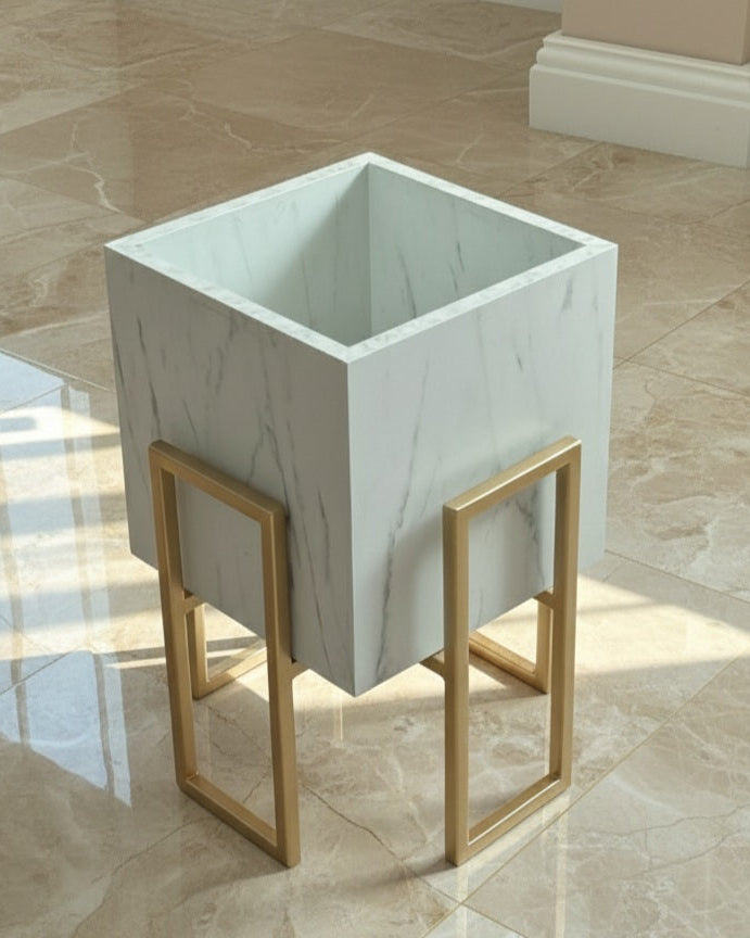 Gold Stand white plant pot (2 sizes Available) Alike Marble