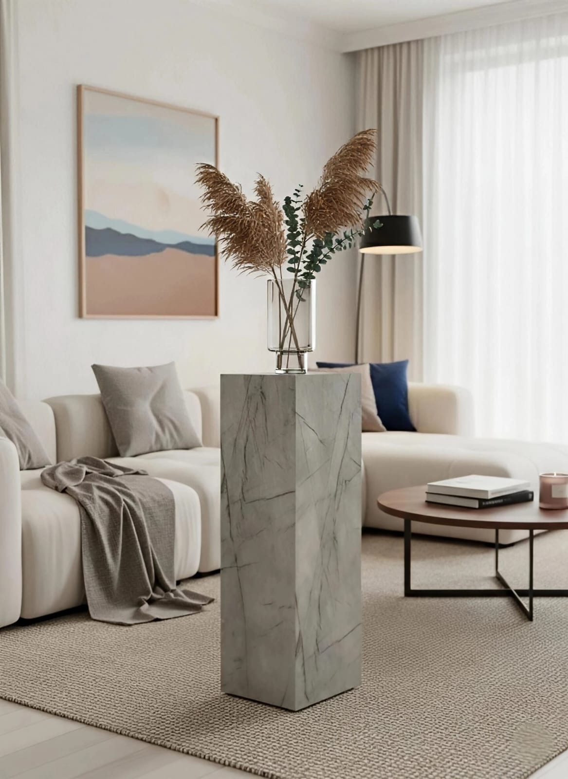 Grayish Glossy Pedestal ( available 3 sizes) Marble-Like