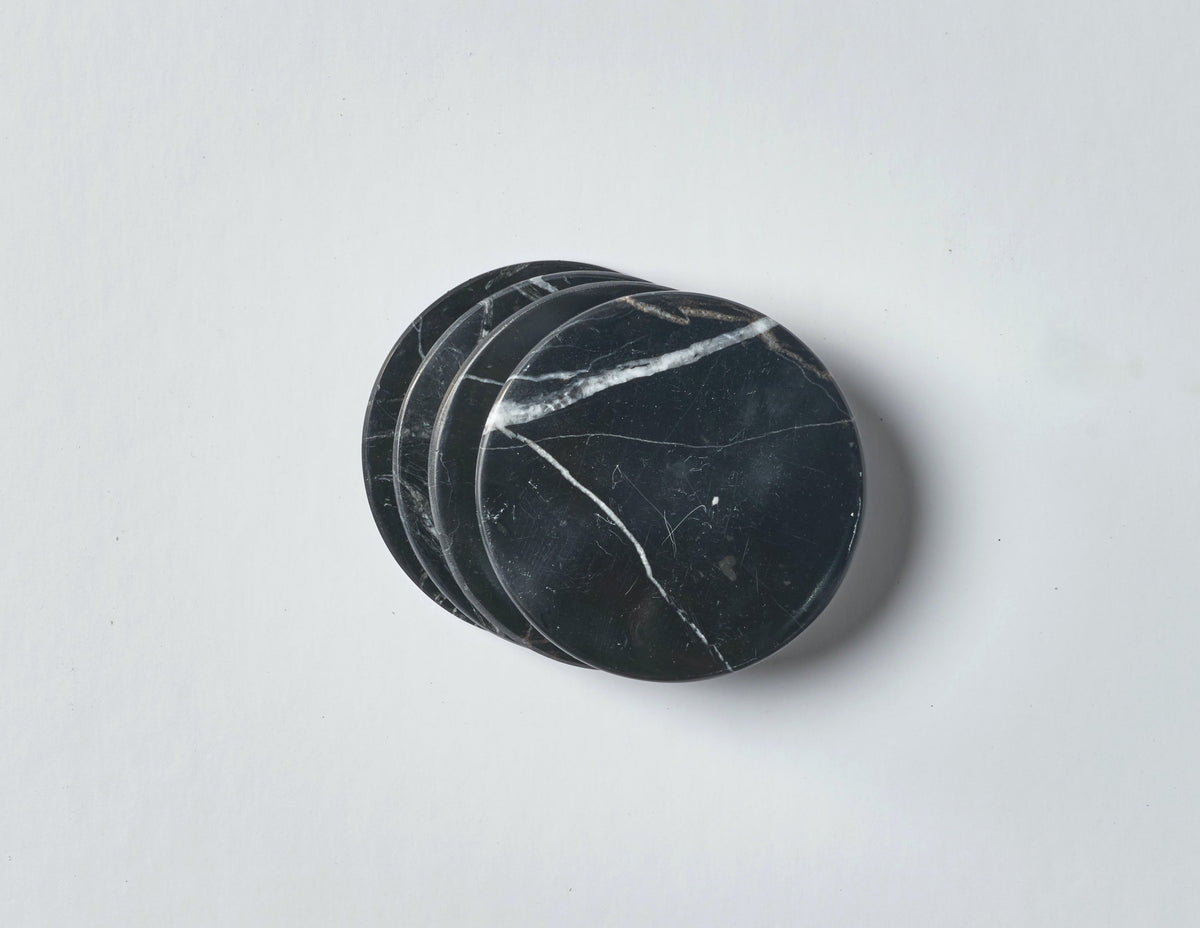 Carrara & Black Spanish Marble Coasters 4 pieces
